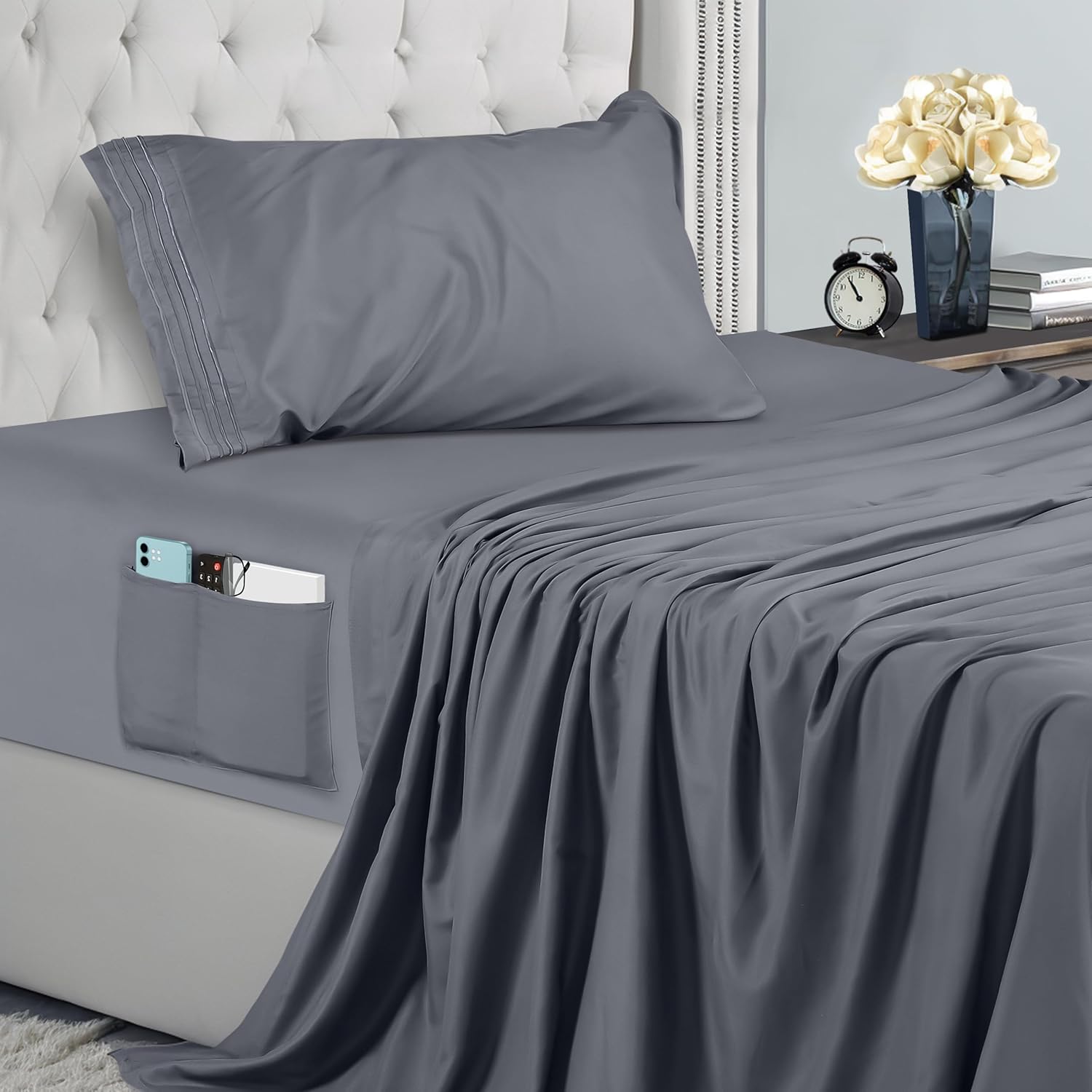 Detalle de Utopia Bedding Sábanas 3 Piezas 90x190 Gris