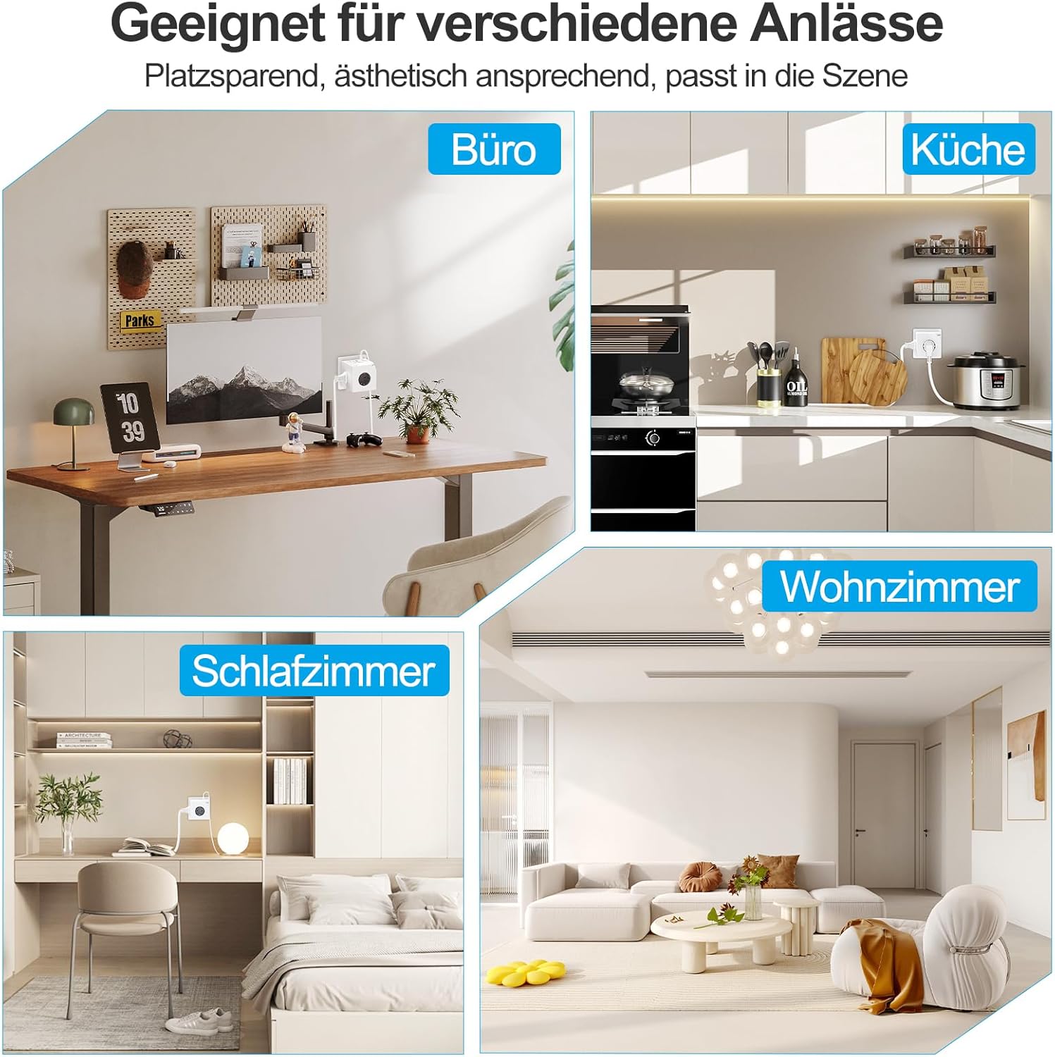 Thumbnail 6 de Steckdosenwürfel ohne Kabel – 3-fach Mehrfachsteckdose mit 2×USB‑C und 4×USB, Schalter & Schutz (3680 W, 16 A), weiß