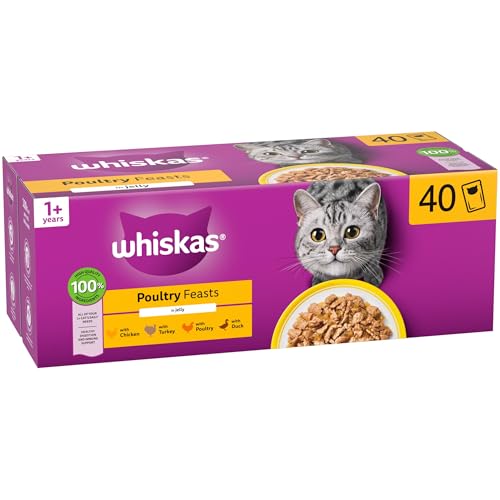 Detalle de Whiskas Adult Wet Cat Food in Jelly Poultry Feasts 40x85g — A practical daily dinner for 1+ cats