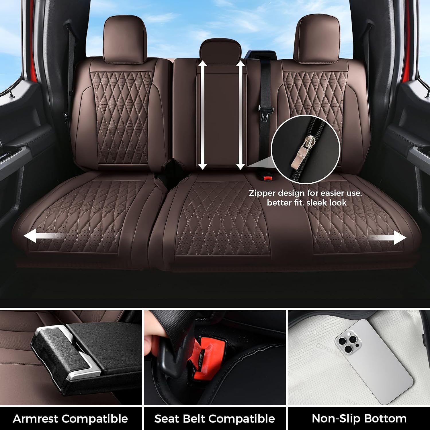 Thumbnail 4 de Coverado Premium Leather Full Set Seat Covers for Ford F-Series Crew Cab (2015-2026): Custom Leather, Heavy-Duty, Waterproof