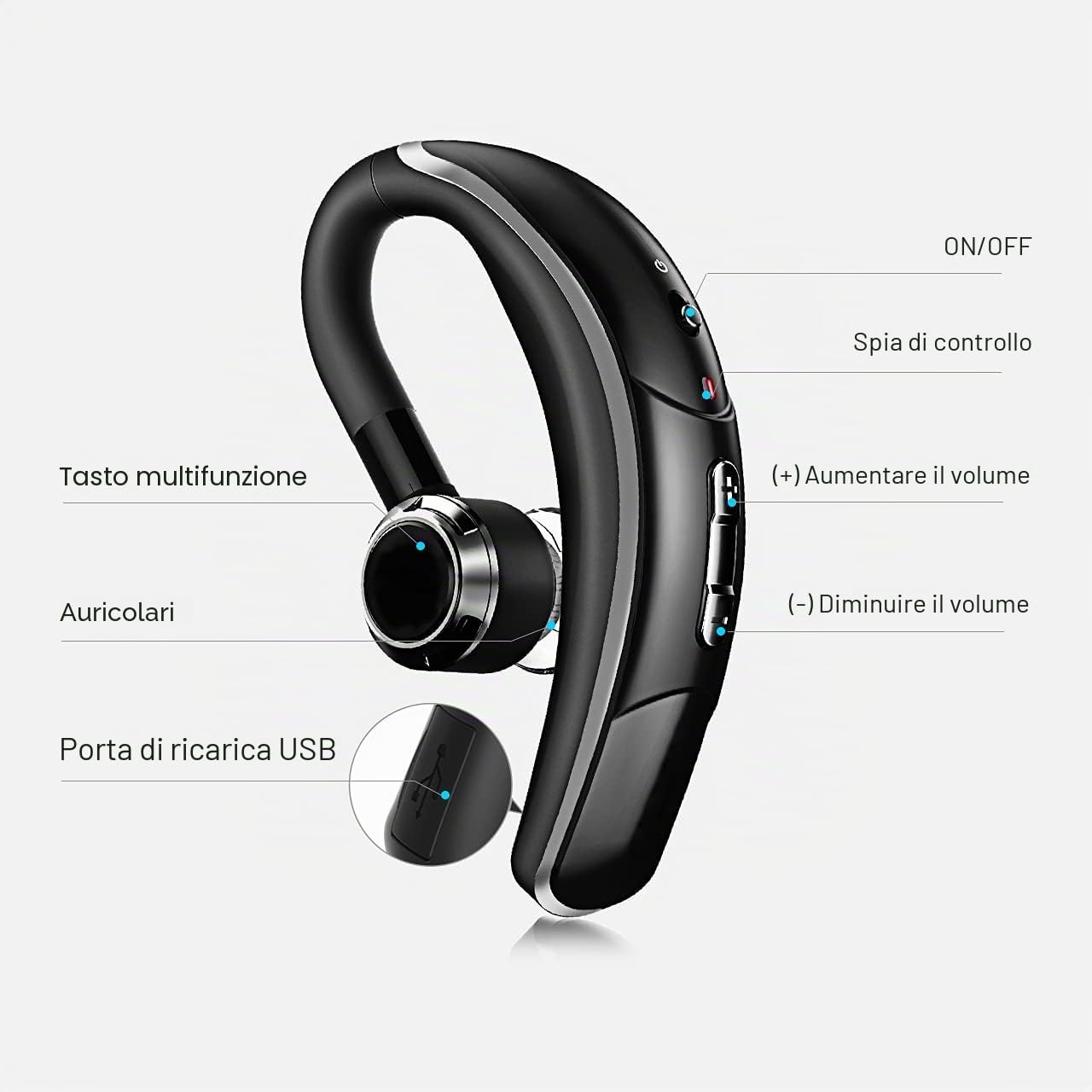 Thumbnail 3 de COSMUSIS Cuffie Bluetooth singola CVC 6.0 con cancellazione rumore e microfono, vivavoce business