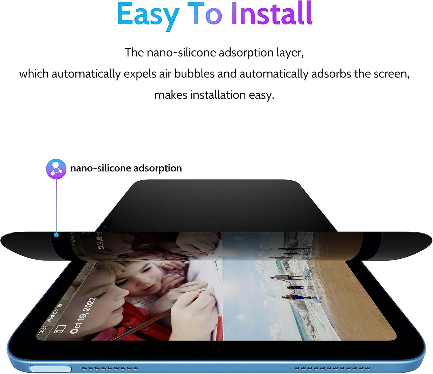 Detalle 2 de Peslv pet-fk-ipad10th Privacy Screen Protector, Matte PET, Anti-Glare