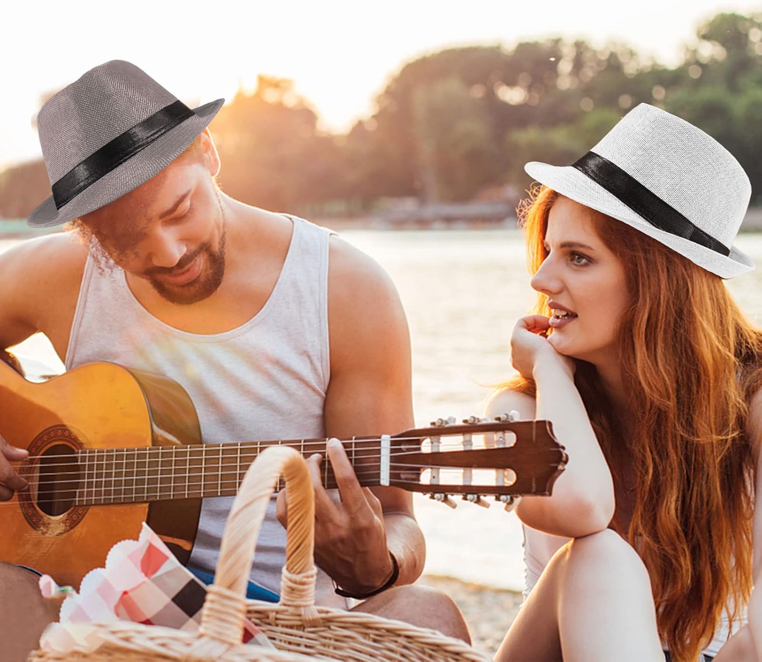 Detalle 2 de Ultrafun 5 Pack Short Brim Fedora Classic Summer Hat for Men and Women