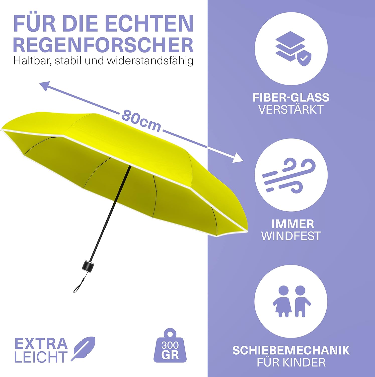 Detalle 2 de STYNGARD Regenschirm für Kinder mit Sicherheitsreflektoren – kompakt, sicher und zuverlässig