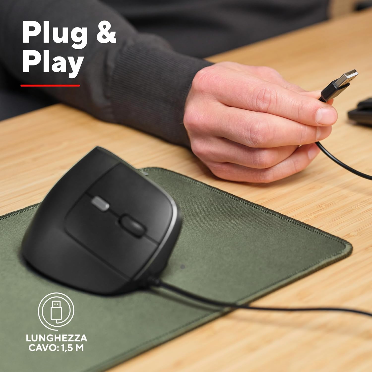 Thumbnail 3 de Trust Yuno mouse ergonomico verticale cablato per destrorsi con cavo USB 1,5 m e DPI regolabili 800-2400