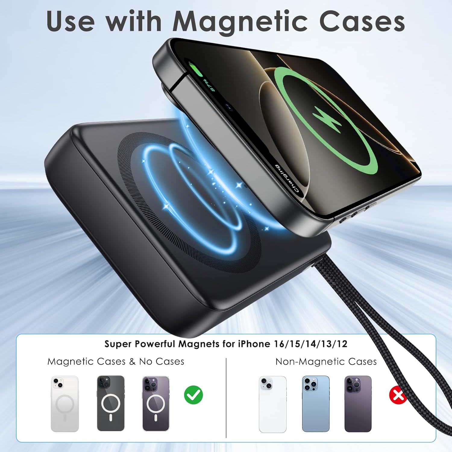 Thumbnail 1 de For MagSafe Power Bank 10000mAh with Wireless Magnetic Charging and USB-C PD22.5W