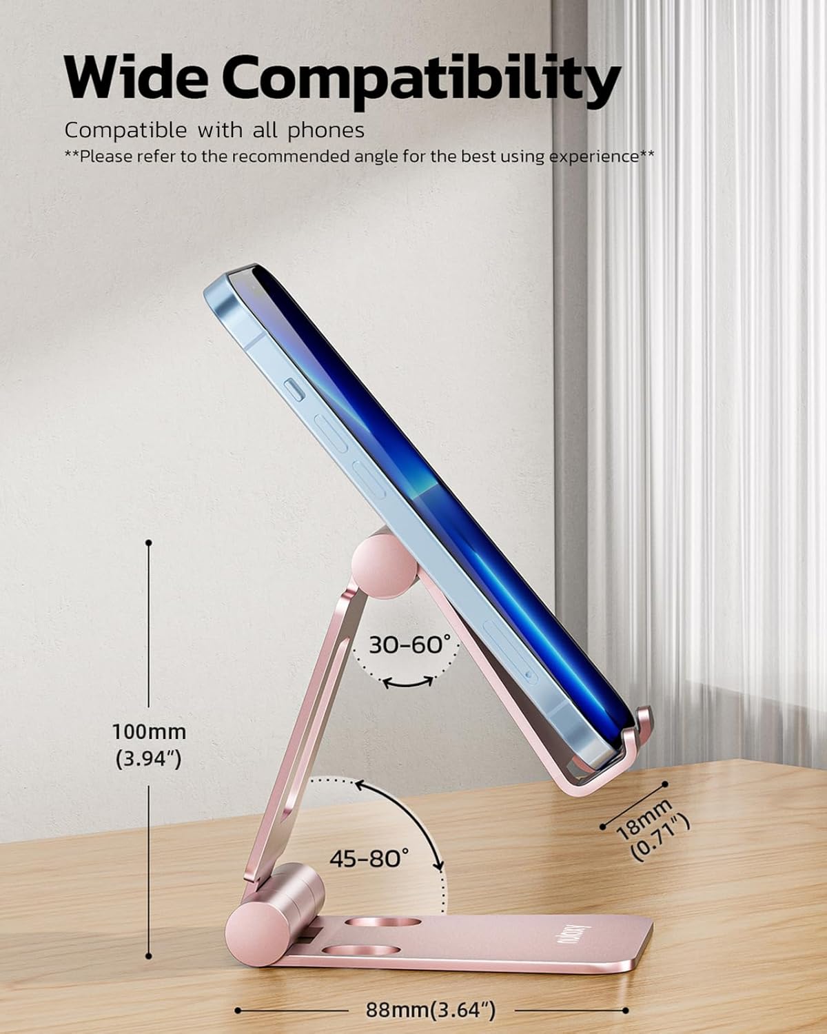 Thumbnail 2 de Nulaxy Dual Folding Cell Phone Stand (Rose Gold) – Fully Adjustable, Portable Desktop Holder