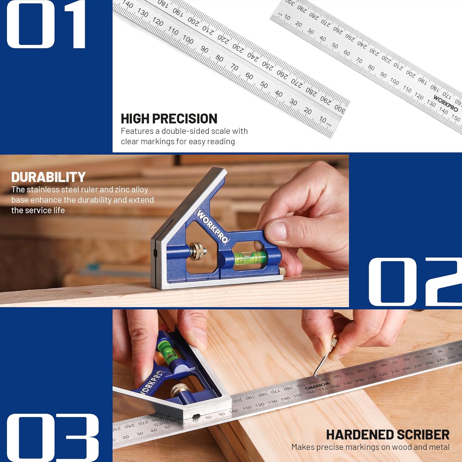 Detalle de WORKPRO 180 mm Speed Square and 300 mm Combination Square Set