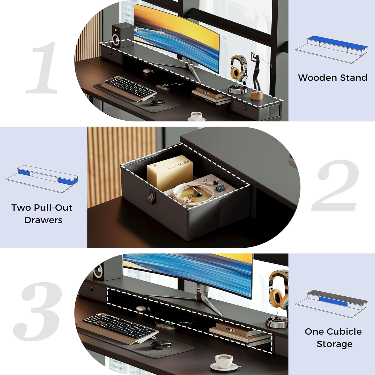 Thumbnail 4 de Agilestic Height Adjustable Desk with Two Drawers (140 x 60 cm) – Sit-Stand Electric Desk with Memory, Black