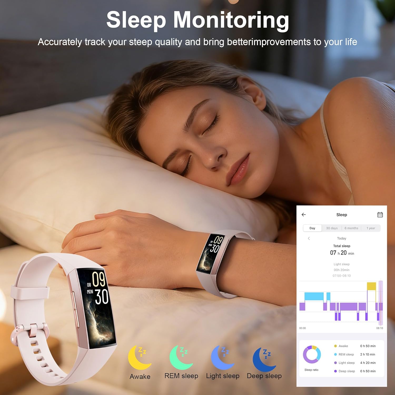 Thumbnail 3 de Jimhaby Fitness Tracker Smartwatch with 1.13" AMOLED, 24/7 Heart & Sleep Tracking, Blood Oxygen & 25 Sports Modes (Pink, IP68)