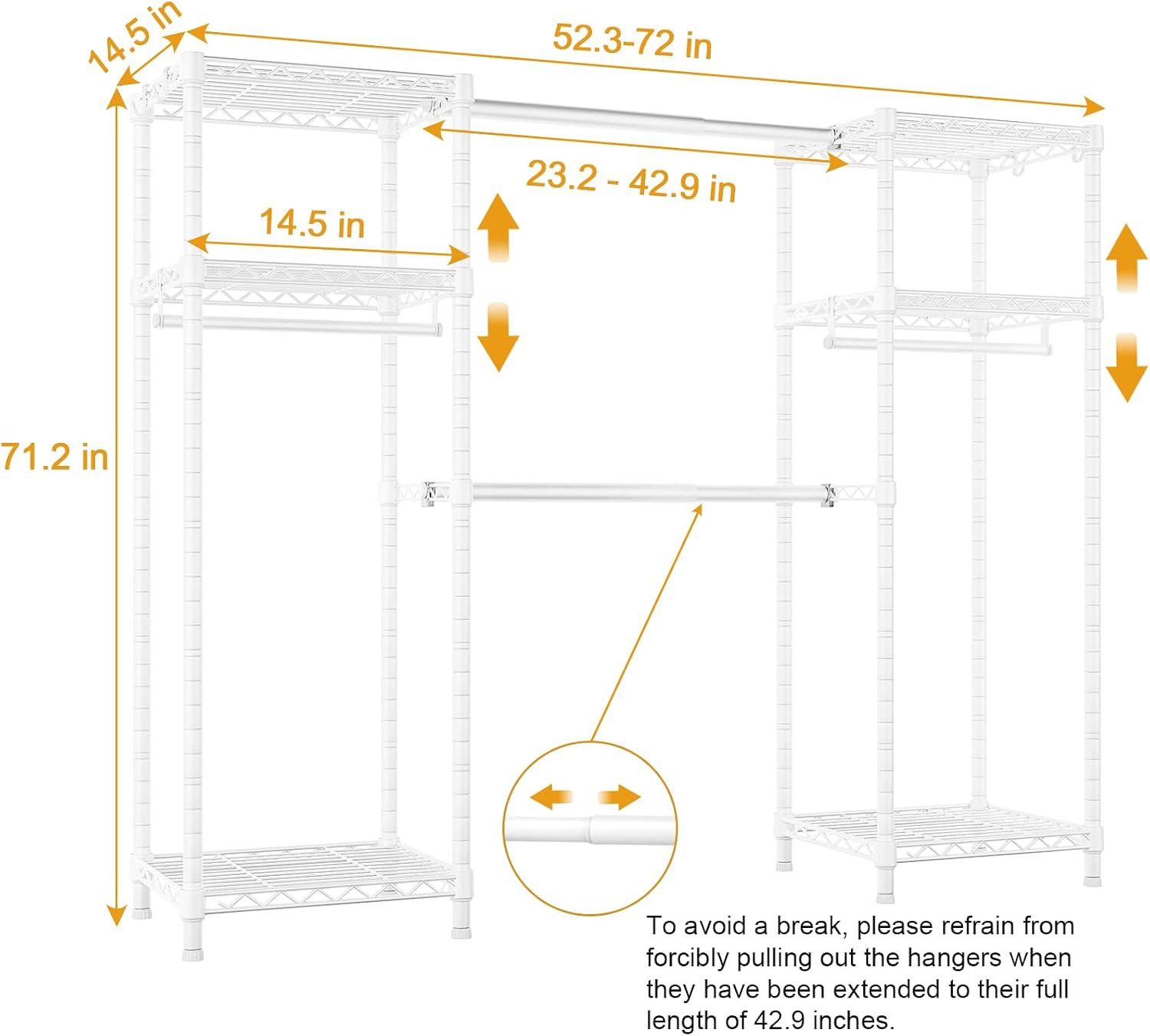 Detalle 1 de Ulif E7 weiß Heavy-Duty Clothing Rail, Expandable Metal Rack with 6 Shelves