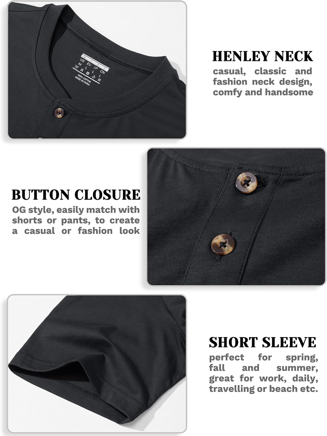 Detalle de MAGCOMSEN Men's Henley Shirt, Short Sleeve