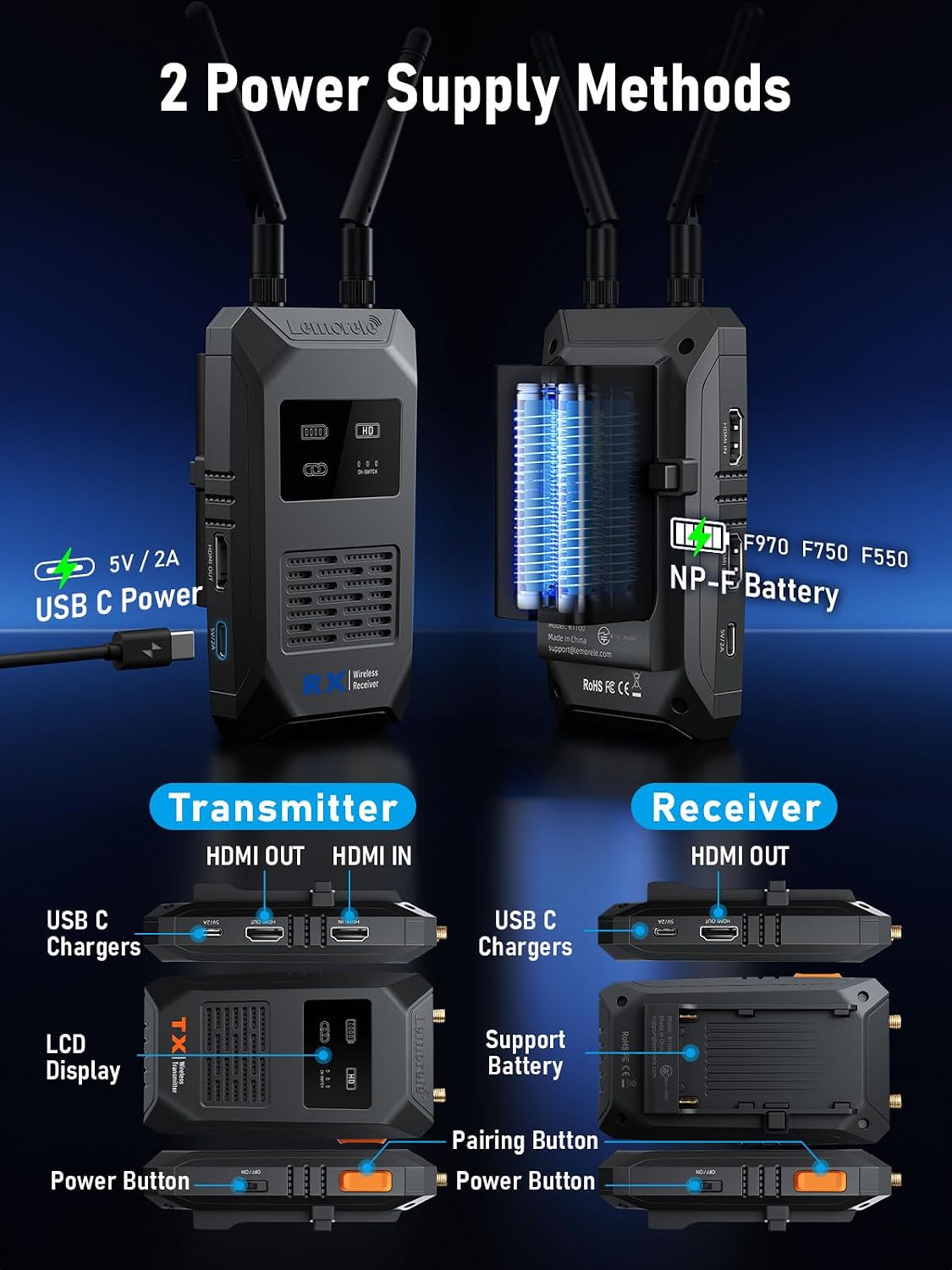 Thumbnail 3 de Lemorele Wireless Video Transmission System — 656ft/200m Range, 1080P60 with Ultra-Low Latency