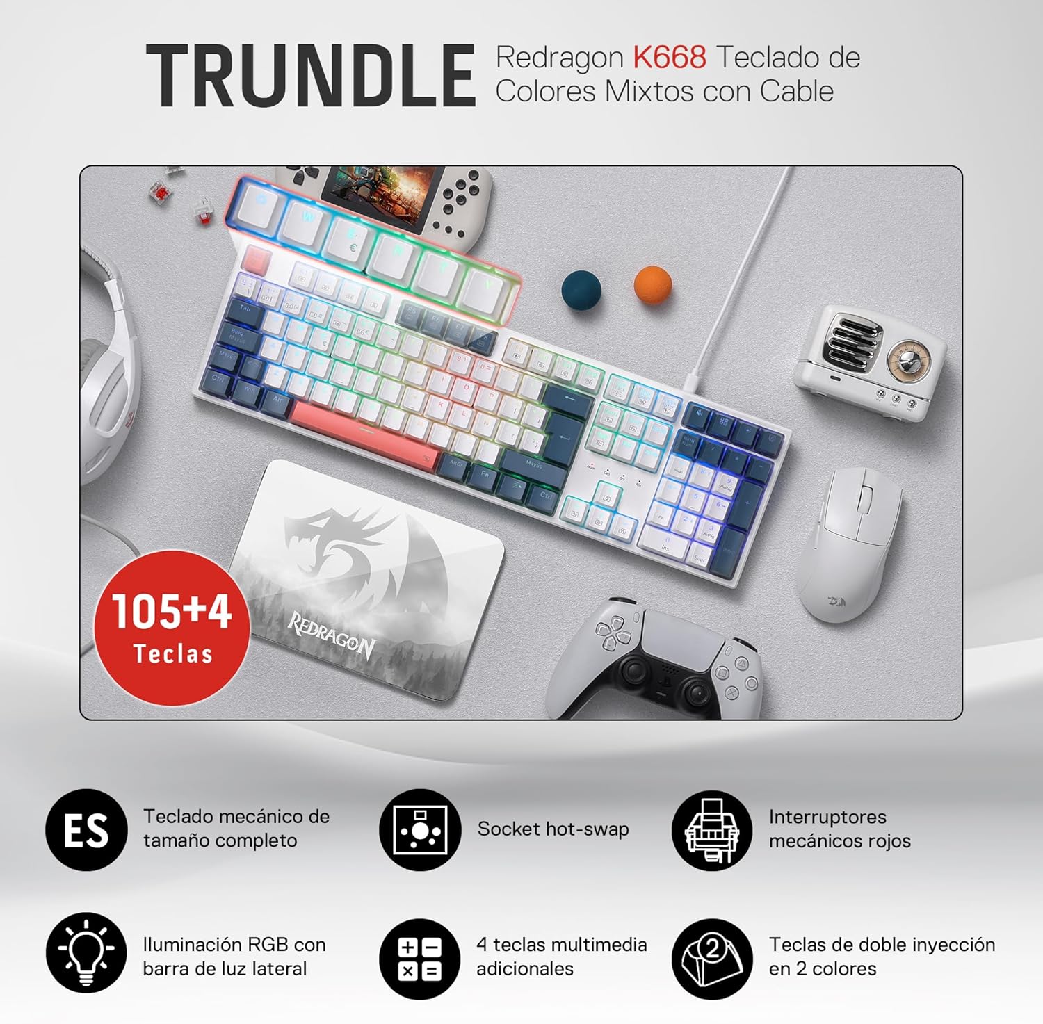 Thumbnail 1 de Redragon K668 RGB Teclado Gaming