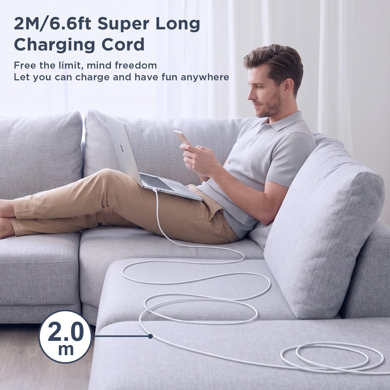 Detalle 2 de Shunapse 67W USB-C-oplader voor MacBook met inklapbare stekker en kabel van 2 m
