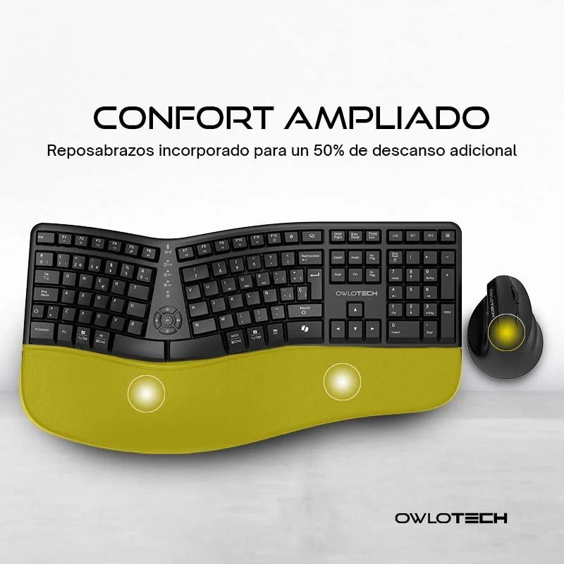 Detalle de Owlotech EMK500 Teclado y ratón ergonómico wireless 2.4 GHz