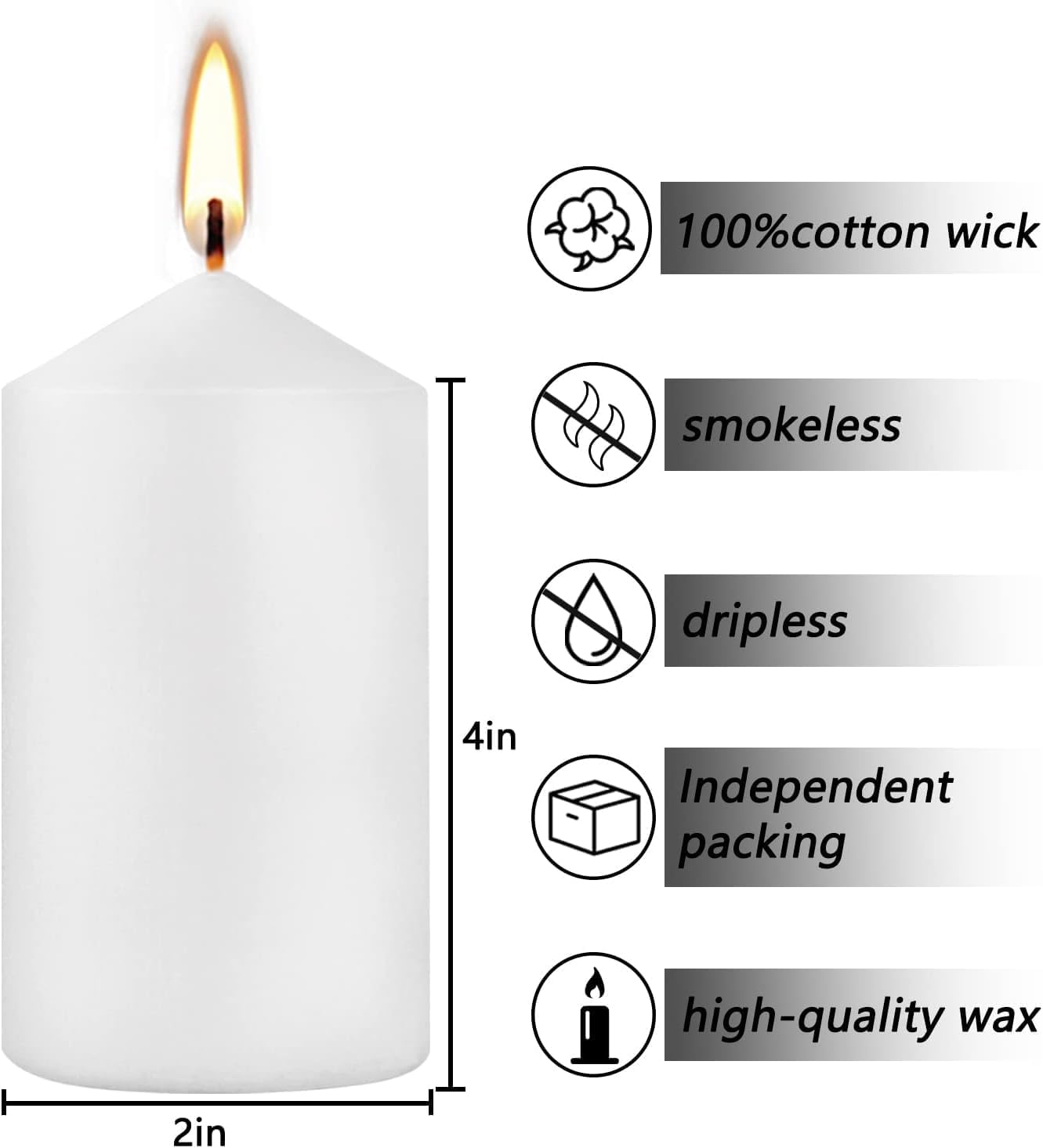 Detalle de YOROXRG 2"x4" High White Pillar Candles (Set of 20) — Unscented, Dripless & Smokeless