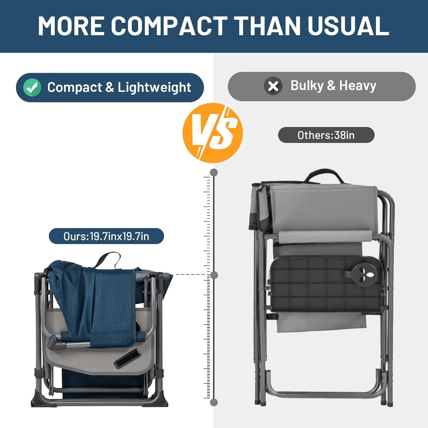 Thumbnail 3 de TIMBER RIDGE Folding Camping Chair for Adults (180kg) with Side Table & Cup Holder – Blue, 2 pcs