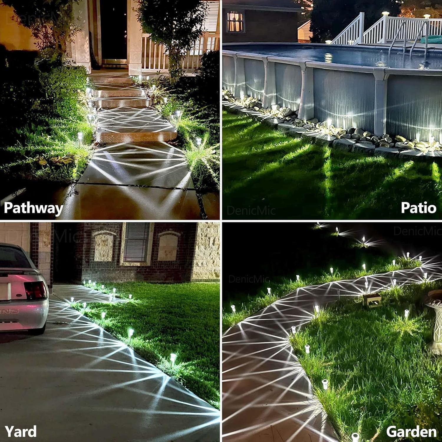 Detalle de DenicMic Solar Lights Outdoor 10-Pack (6000K Cold White) Waterproof Stake Lights