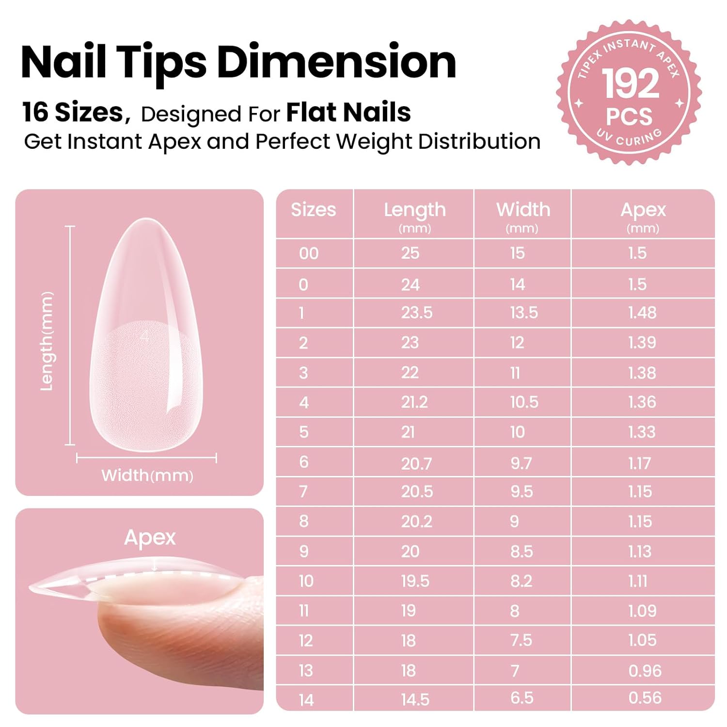 Thumbnail 4 de Beetles Tipex Instant Apex Nail Tips, Almond Medium, 16 Sizes (00–14), 192pcs