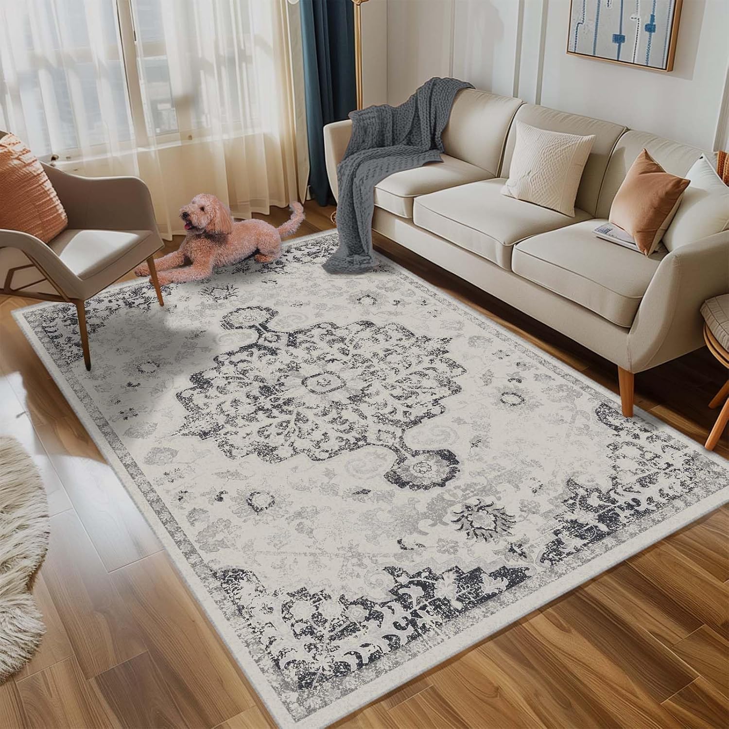 Detalle 2 de LOOMY 5x7 Floral Boho Area Rug 🏡