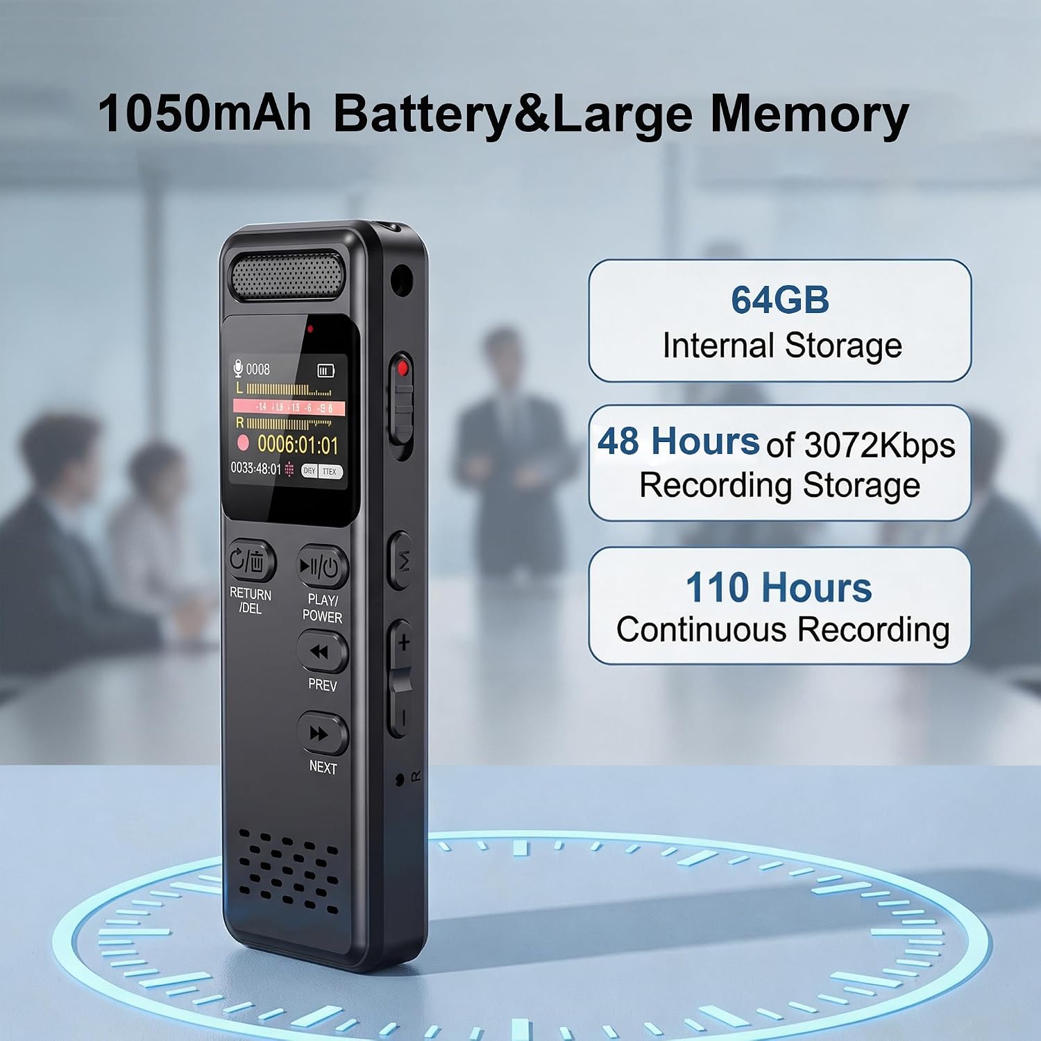 Detalle de Liebssen V75 64GB Voice Recorder with One-Slide Recording and Noise Reduction