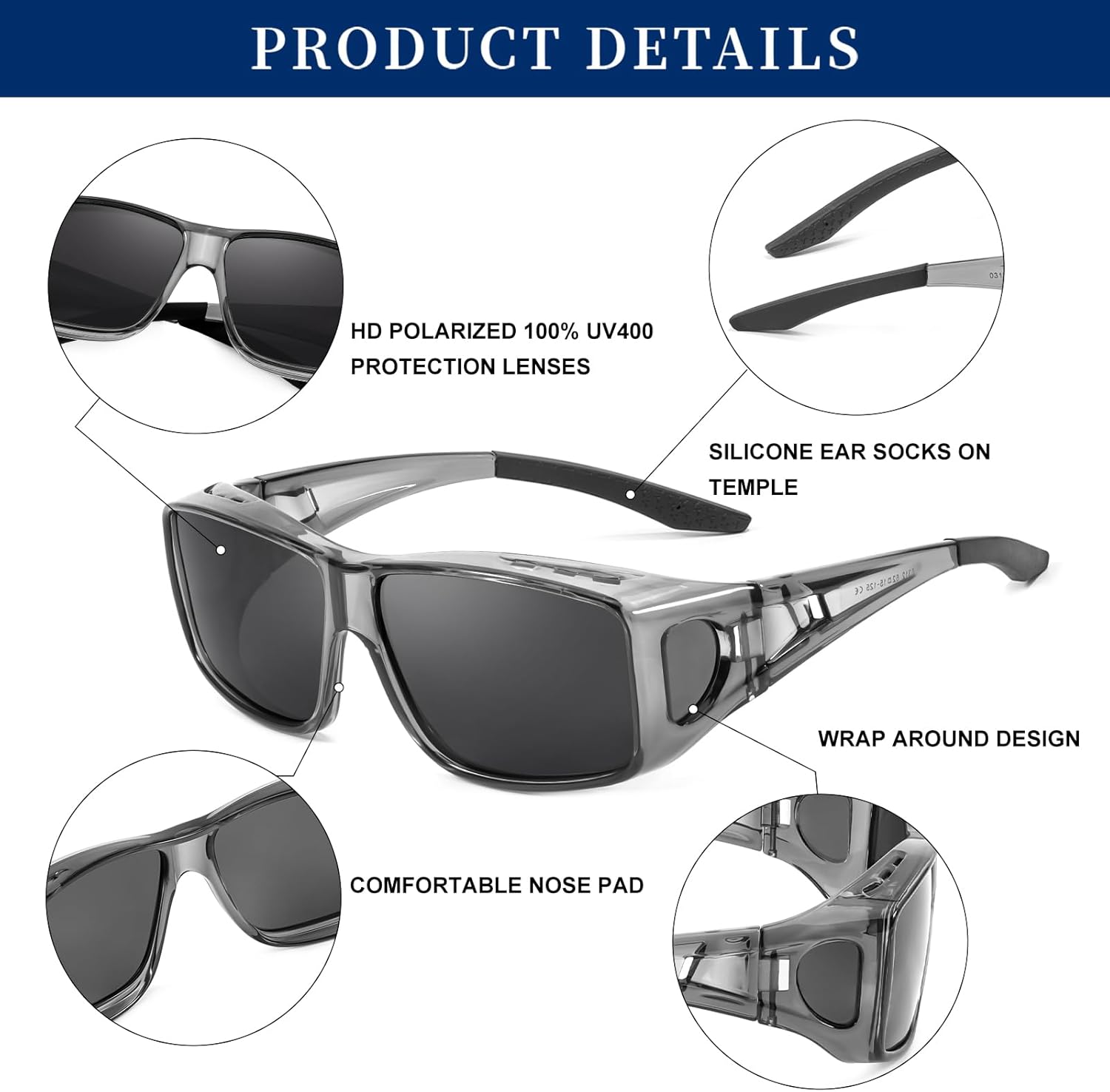 Thumbnail 2 de LVIOE Unisex Polarisiert Überzieh-Sonnenbrille für Brillenträger (Fit-Over) mit UV-Schutz