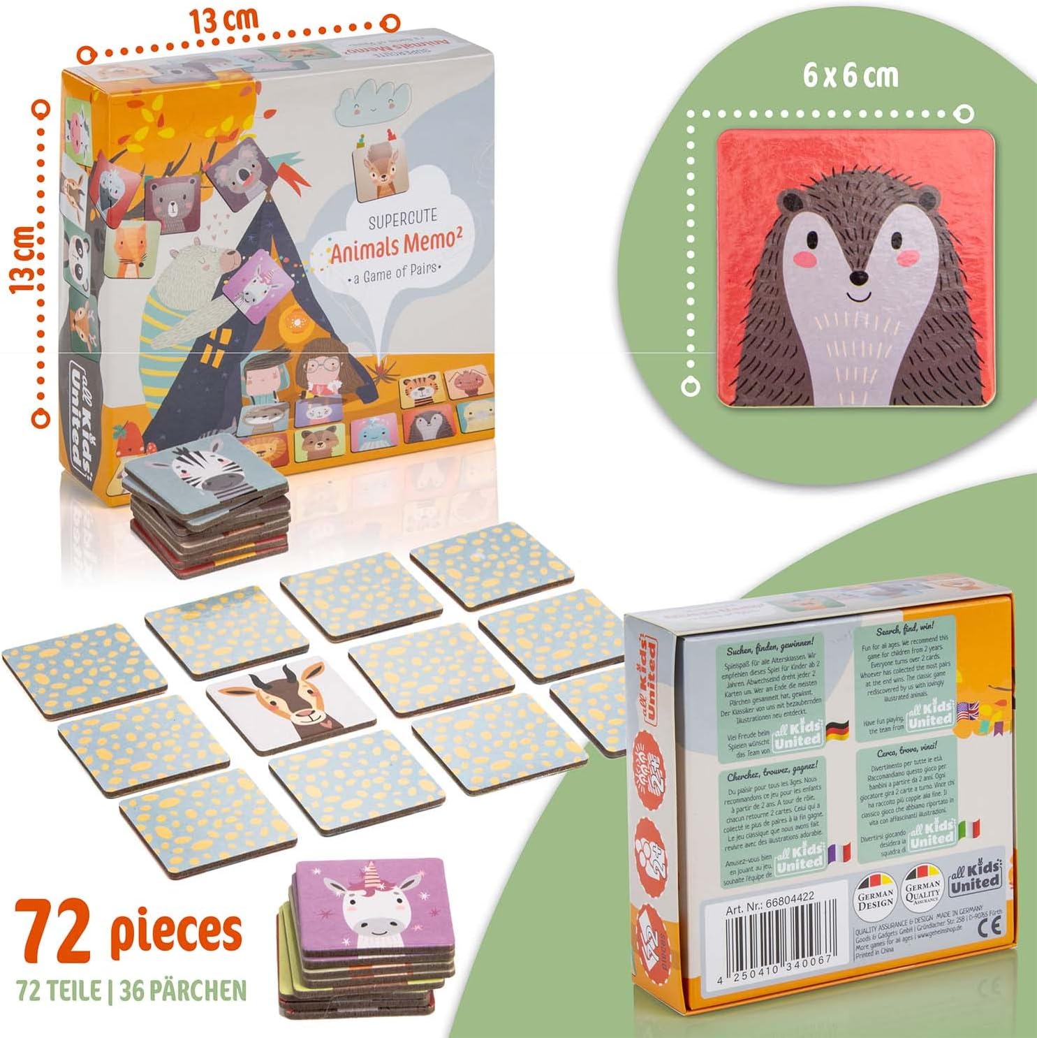 Thumbnail 1 de All Kids United — Jeu de mémoire Memo² (72 cartes) avec des paires d’animaux en bois