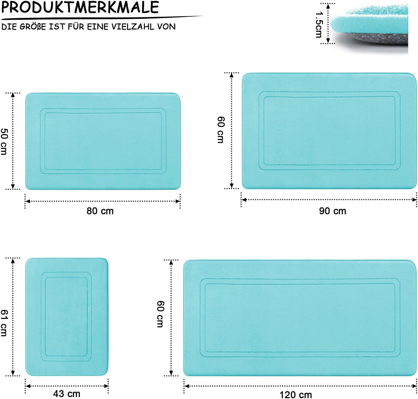 Thumbnail 1 de chakme Tapis de bain antidérapant 60x120 cm – bleu-vert, absorption élevée et douceur