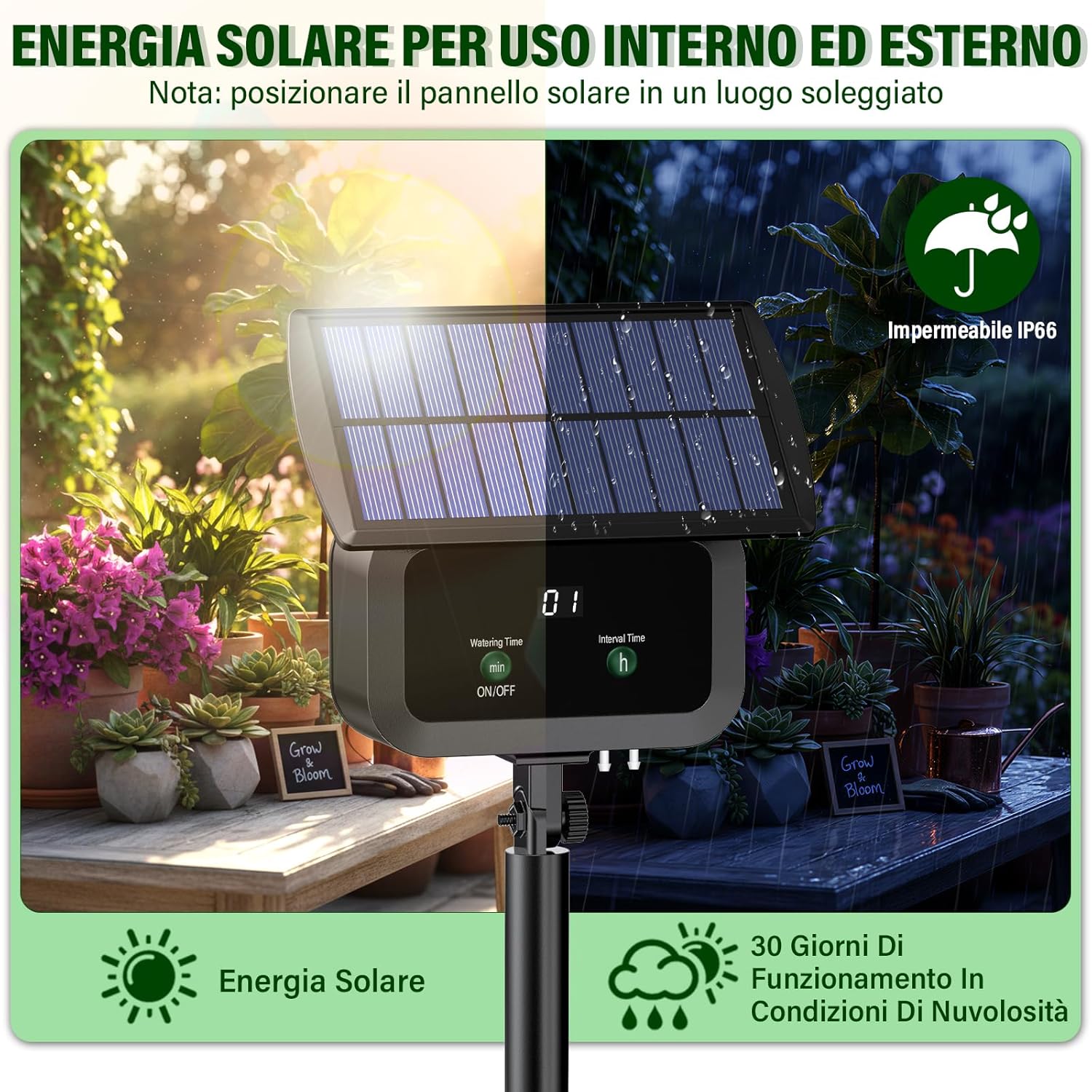 Detalle de Kit di Irrigazione Automatica Solar: irrigazione a tempo per piante in foto, balcone e giardino