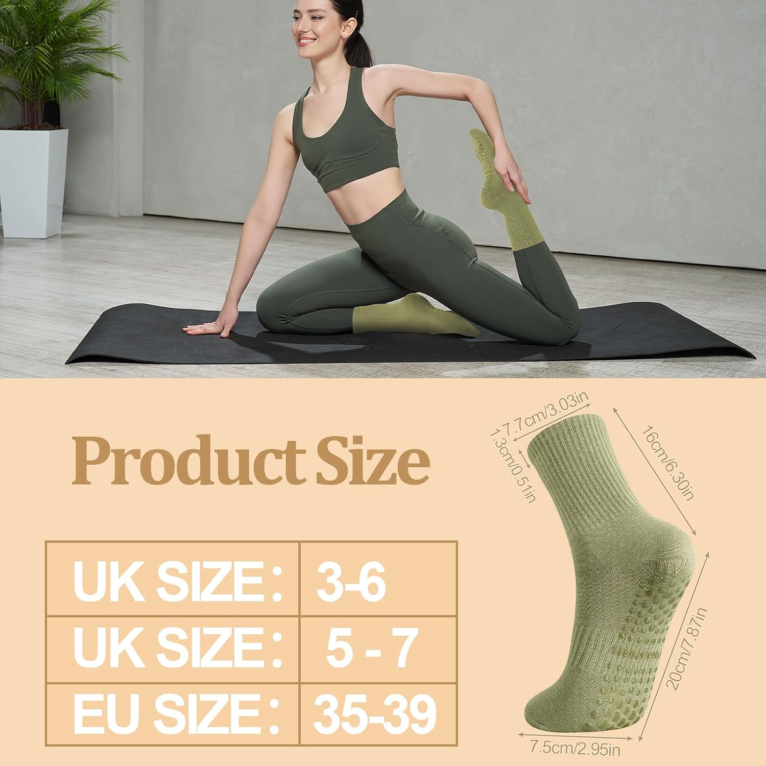 Detalle 2 de Zuimei 4 Pairs Pilates Grip Socks: Non-Slip Yoga and Fitness Socks for Women