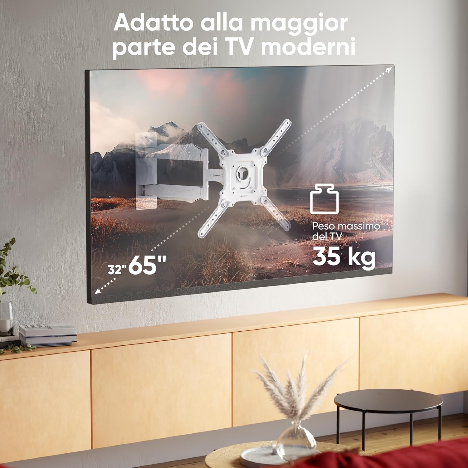 Detalle de ONKRON Supporto TV parete M4-W 32–65 pollici, inclinabile e girevole fino a 35 kg, VESA 100x100–400x400, bianco