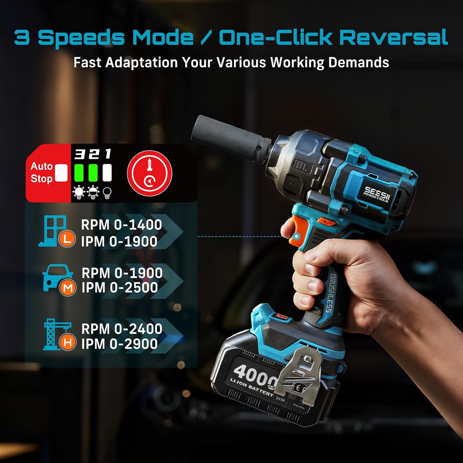 Thumbnail 4 de SEESII 886 Impact Wrench 886 ft-lb torque 21V