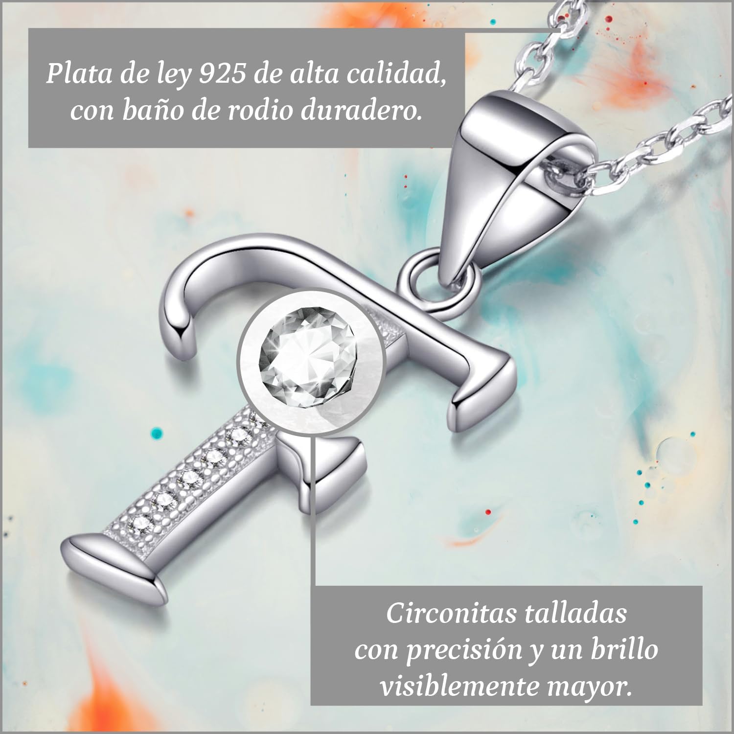 Detalle 2 de Morella collar 45 cm plata 925 con letra y circonitas