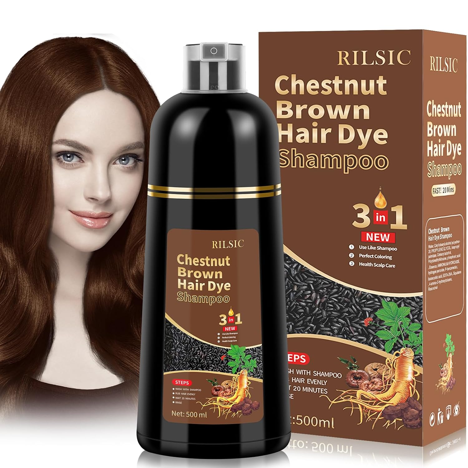Detalle de Haarfärbeshampoo 3in1 500 ml Schwarze