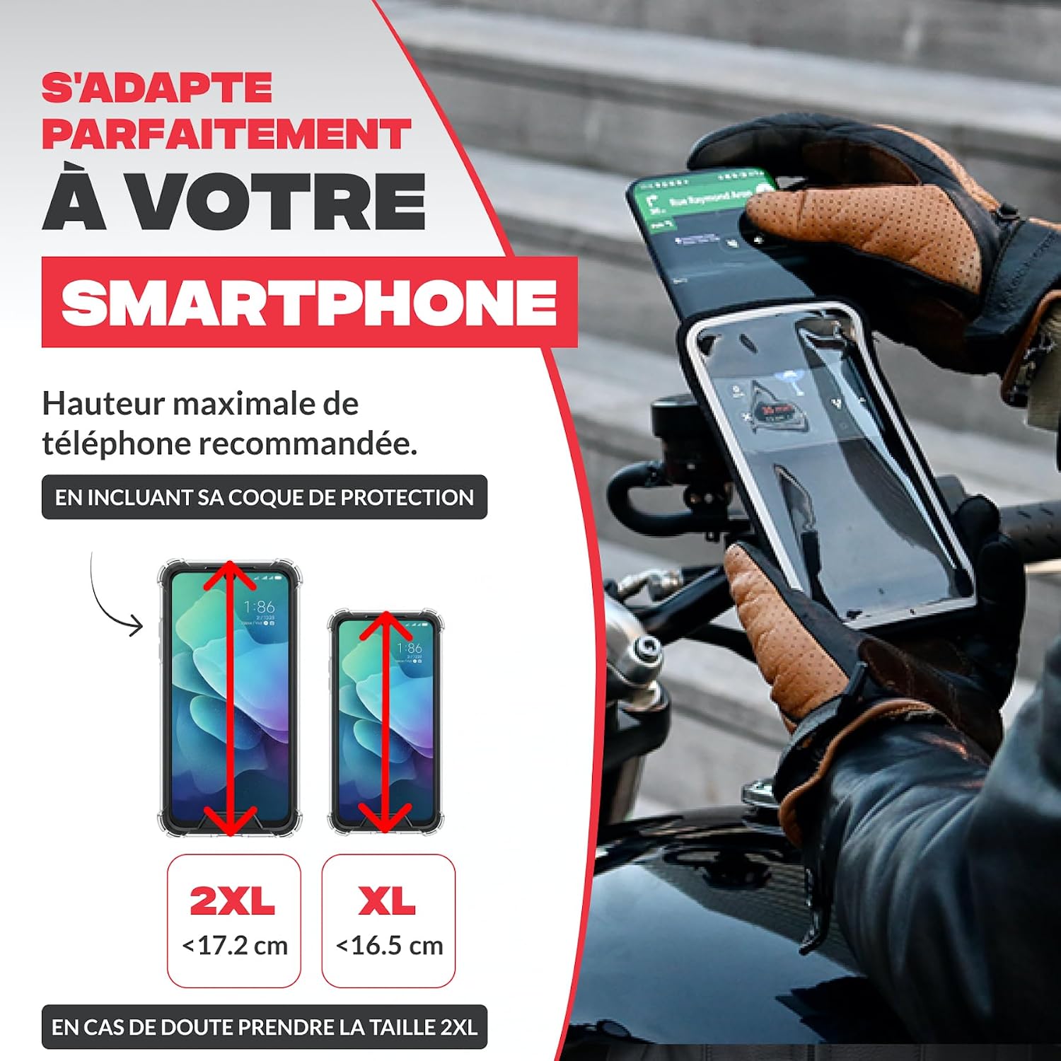 Detalle de Shapeheart Support Téléphone Moto Pro – Bras articulé 360°, fixation guidon et pochette 2XL étanche tactile
