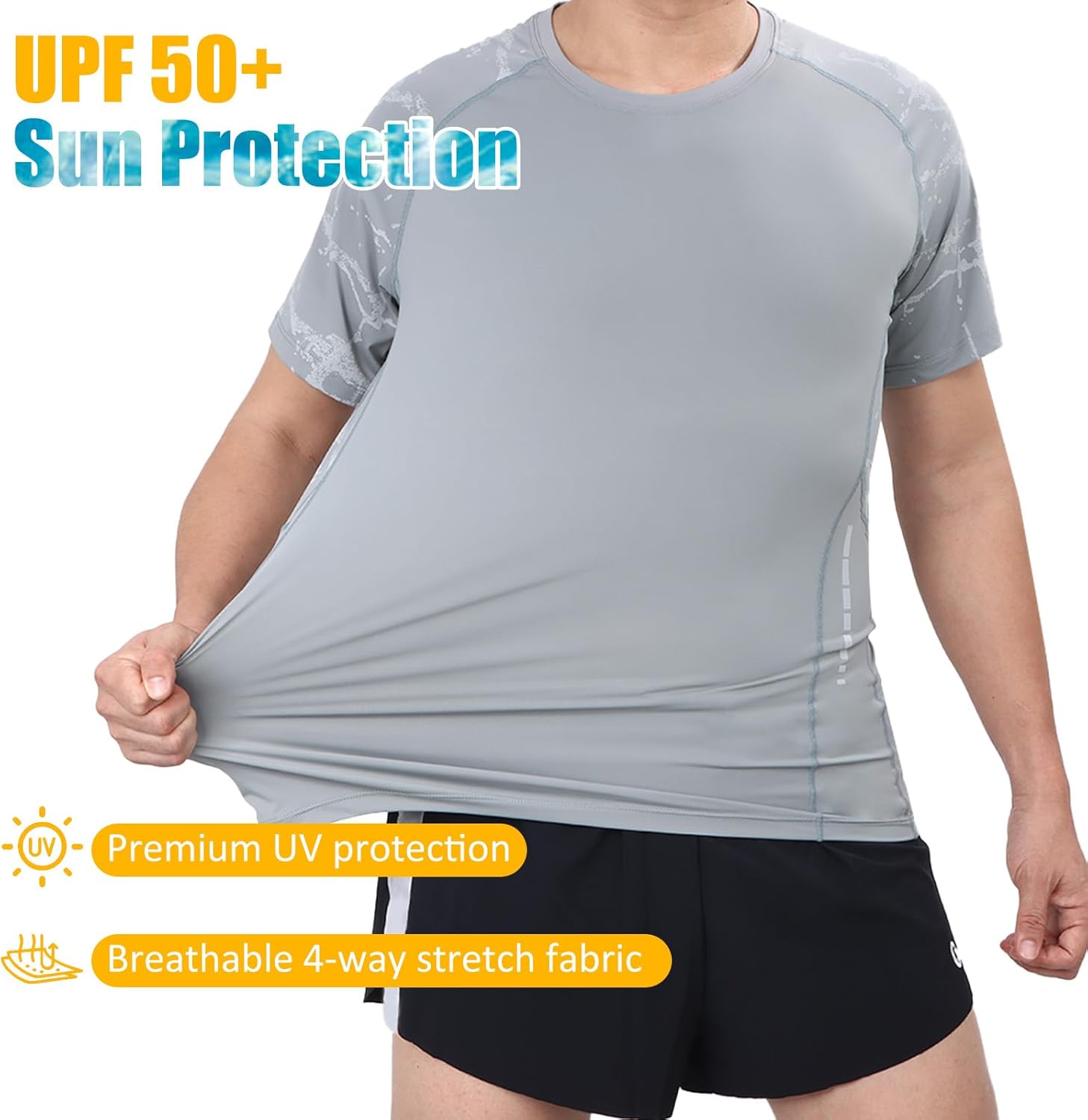 Detalle de LY4U Homme UPF 50 Rash Guard à Manches Courtes — Maillot de Bain et T‑Shirt de Sport, Séchage Rapide