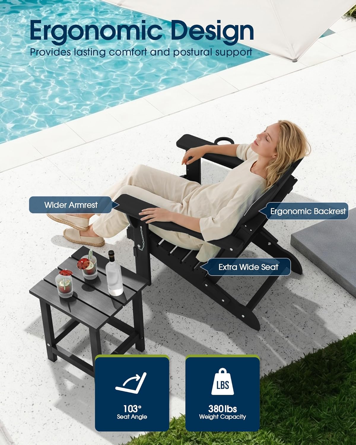 Thumbnail 3 de MUCHENGHY Folding Adirondack Chairs (Black) — Weather-Resistant Outdoor Patio Adirondack
