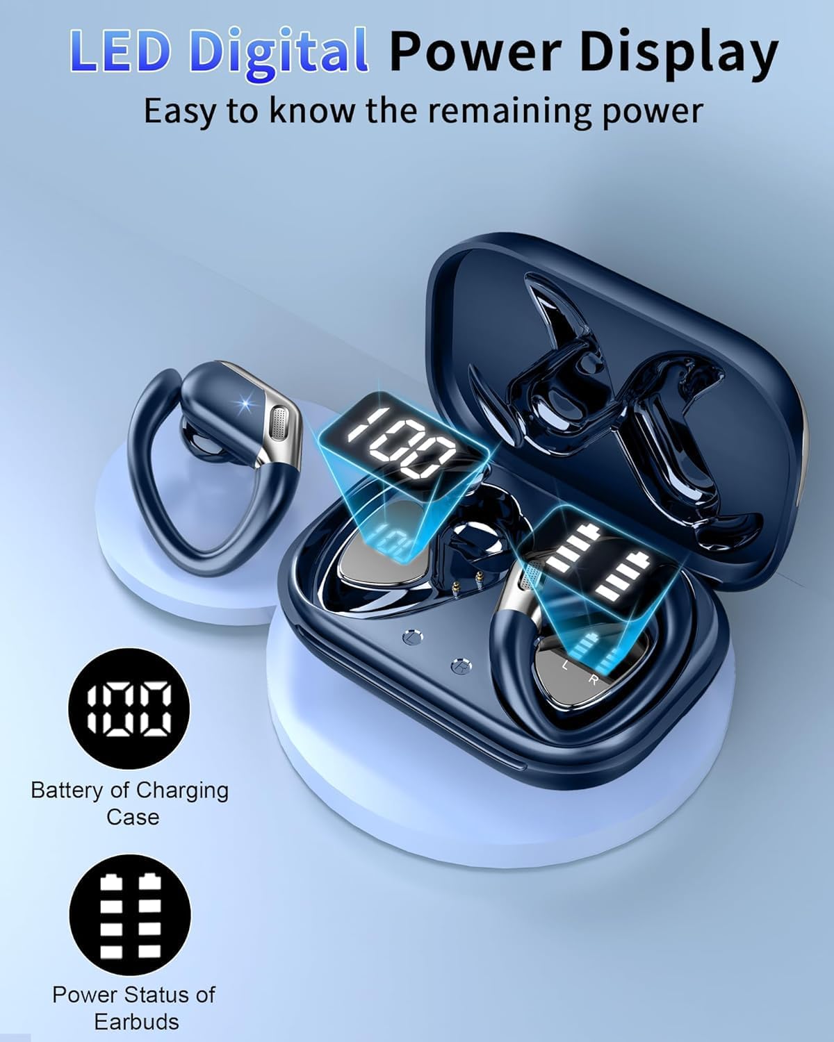 Thumbnail 6 de Wireless Bluetooth 5.4 Earbuds with Earhooks, ENC Noise Cancelling, 50H Playtime & IP7 Waterproof