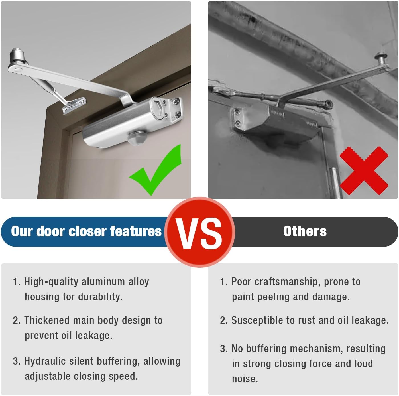 Detalle de Ougourim Model 1 Hydraulic Door Closer, Silver Aluminum, for 88–143 lb Doors