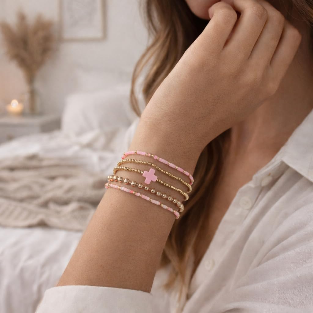 Detalle de EQUBIO Cross Bracelet Stack, 14K Gold-Plated