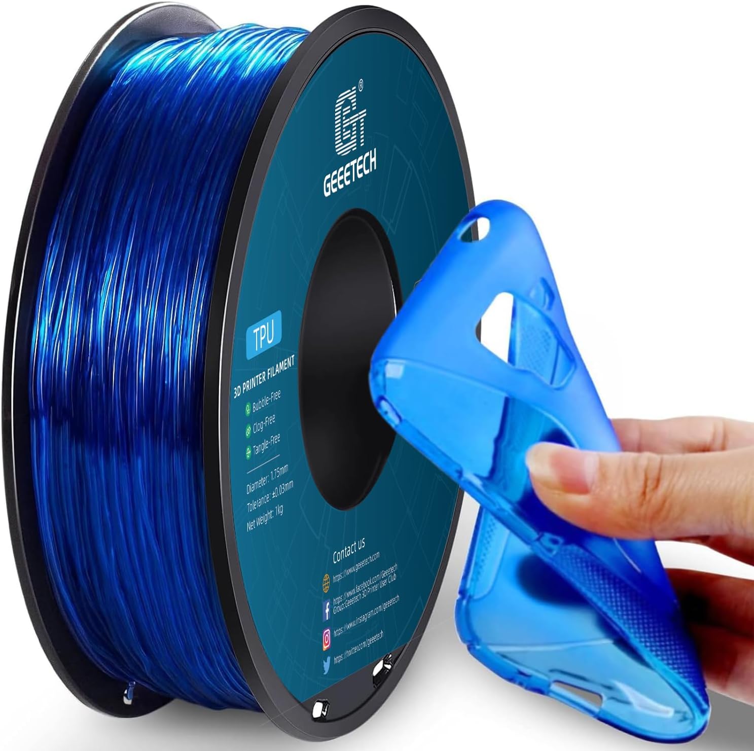 Detalle de GEEETECH TPU Filament 1,75 mm transparent blau 1 kg