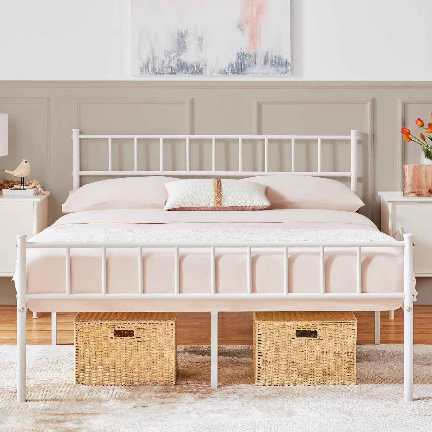 Detalle 1 de Yaheetech struttura letto singolo in ferro battuto con doghe metalliche 90 x 190 cm e testiera semplice (nero)