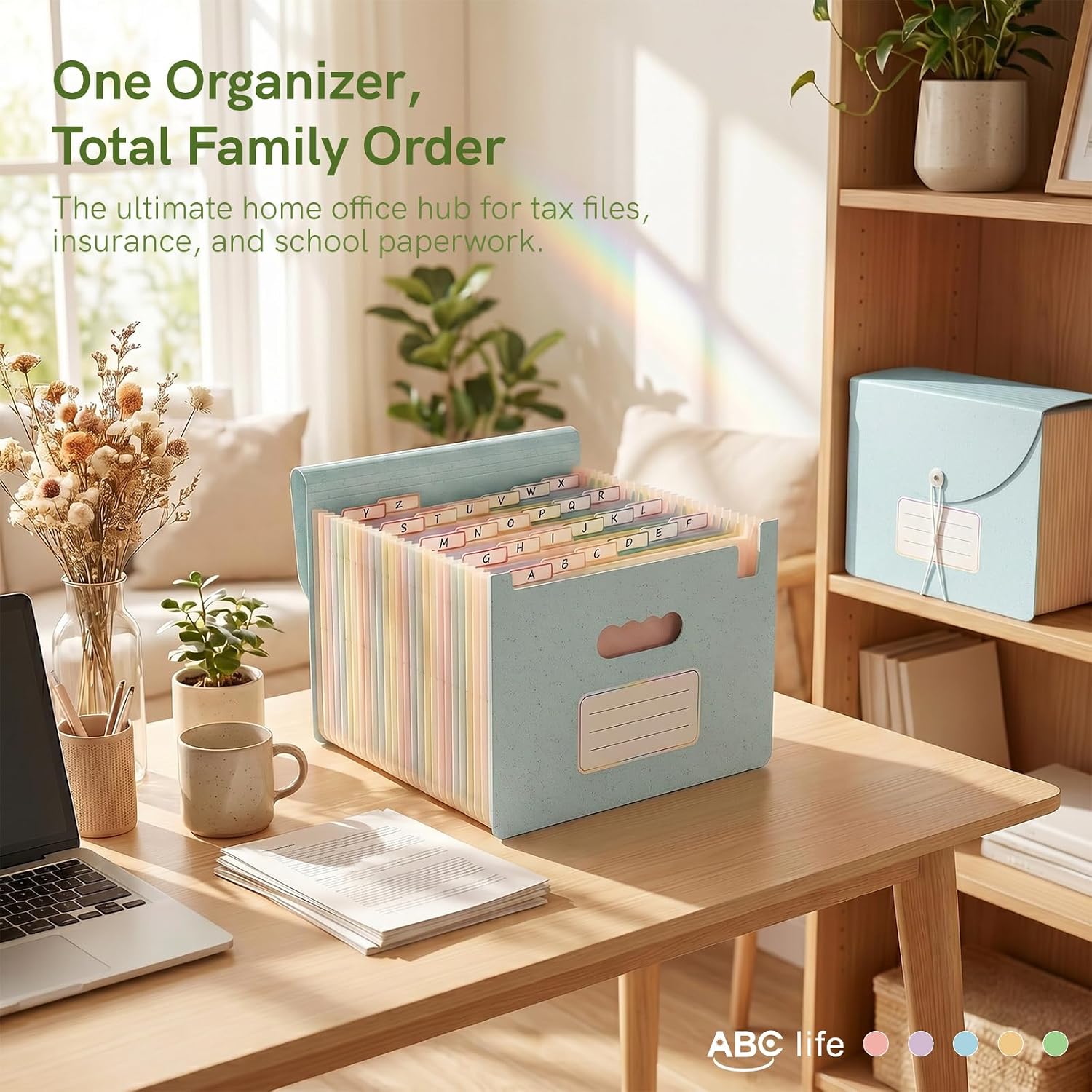 Detalle de ABC life 26-Pocket Accordion File Organizer, Dusty Blue, A4/Letter