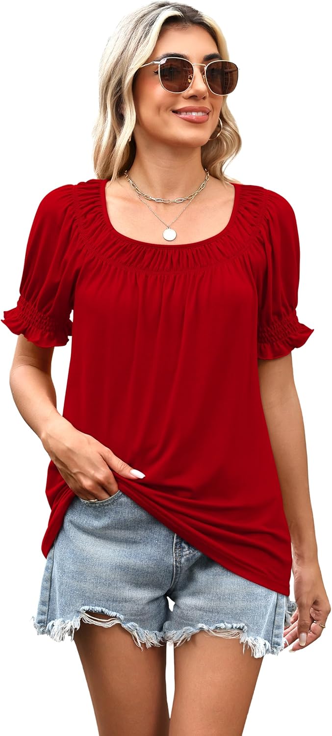 Thumbnail 4 de WIHOLL Women's Square Neck Summer Top Blouse — Dressy Casual, 2026 Trend