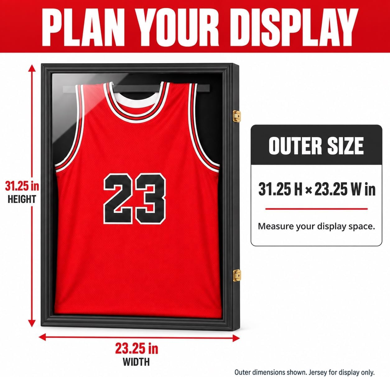 Detalle de Jinchuan Large Jersey Display Case, Wood Frame, UV-Protection Acrylic, Locks