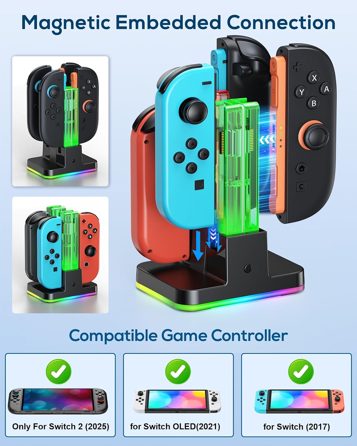 Detalle de FYOUNG NTT44 Switch 2/1 Controller Charging Dock, 8-in-1 with LED Indicators