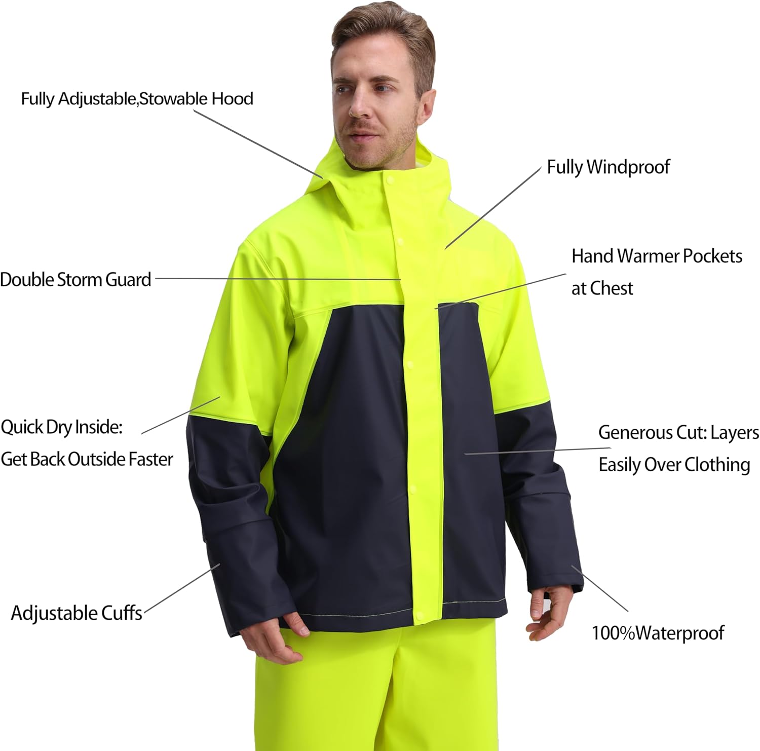 Thumbnail 3 de Men’s PRO Workwear 3-Piece Waterproof Rain Jacket & Bib Pants Set – heavy-duty PU two-tone rain suit