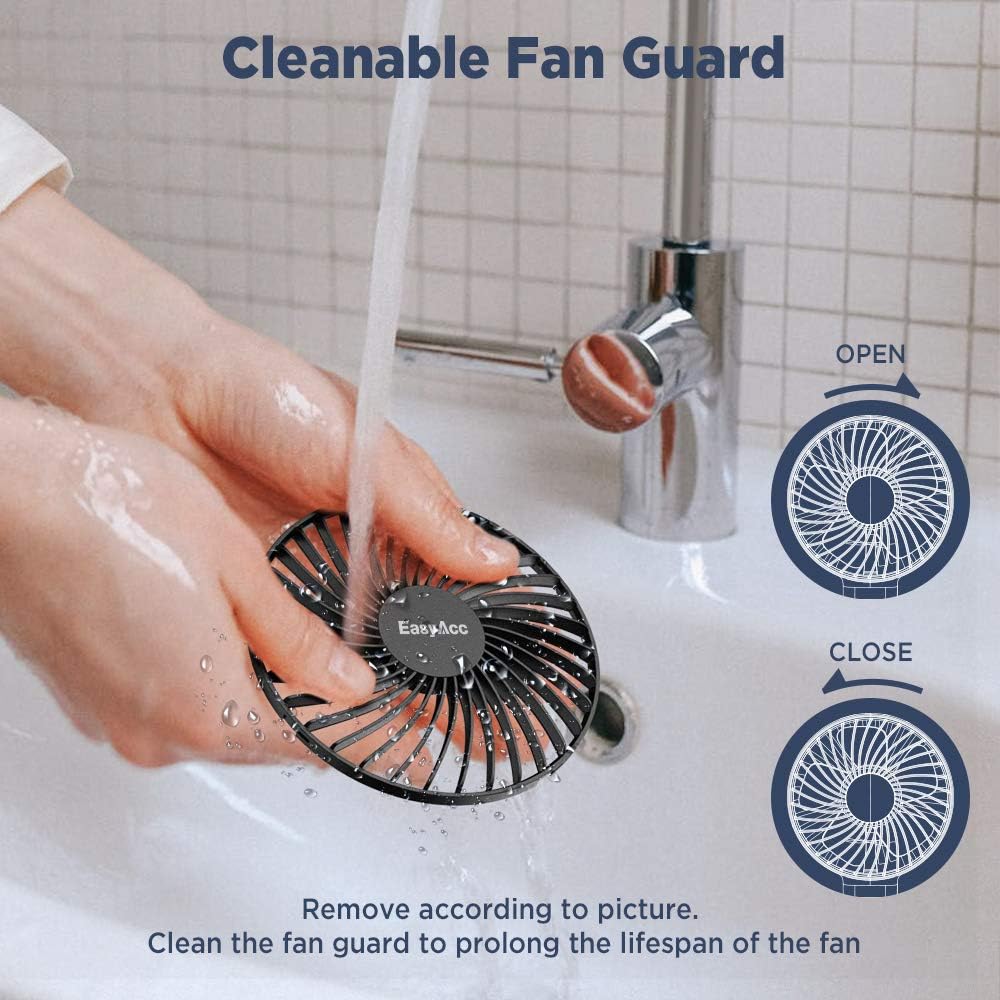 Detalle de EasyAcc EasyAcc Handheld Fan (Portable USB Fan) – Rechargeable, Foldable, 4 Speeds, Up to 17 Hours, Black