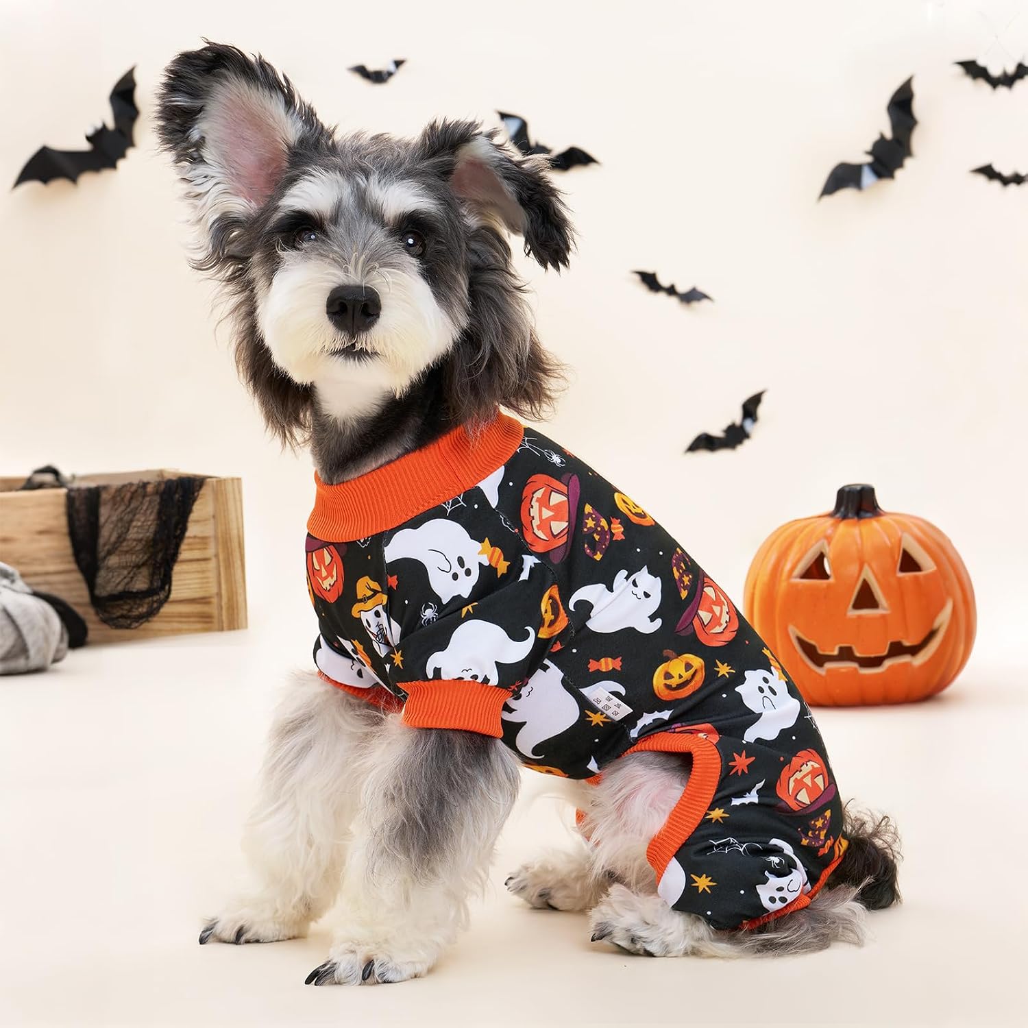 Detalle de XPUDAC 4-Pack Halloween Dog Pajamas, Small, Stretchy Polyester Blend